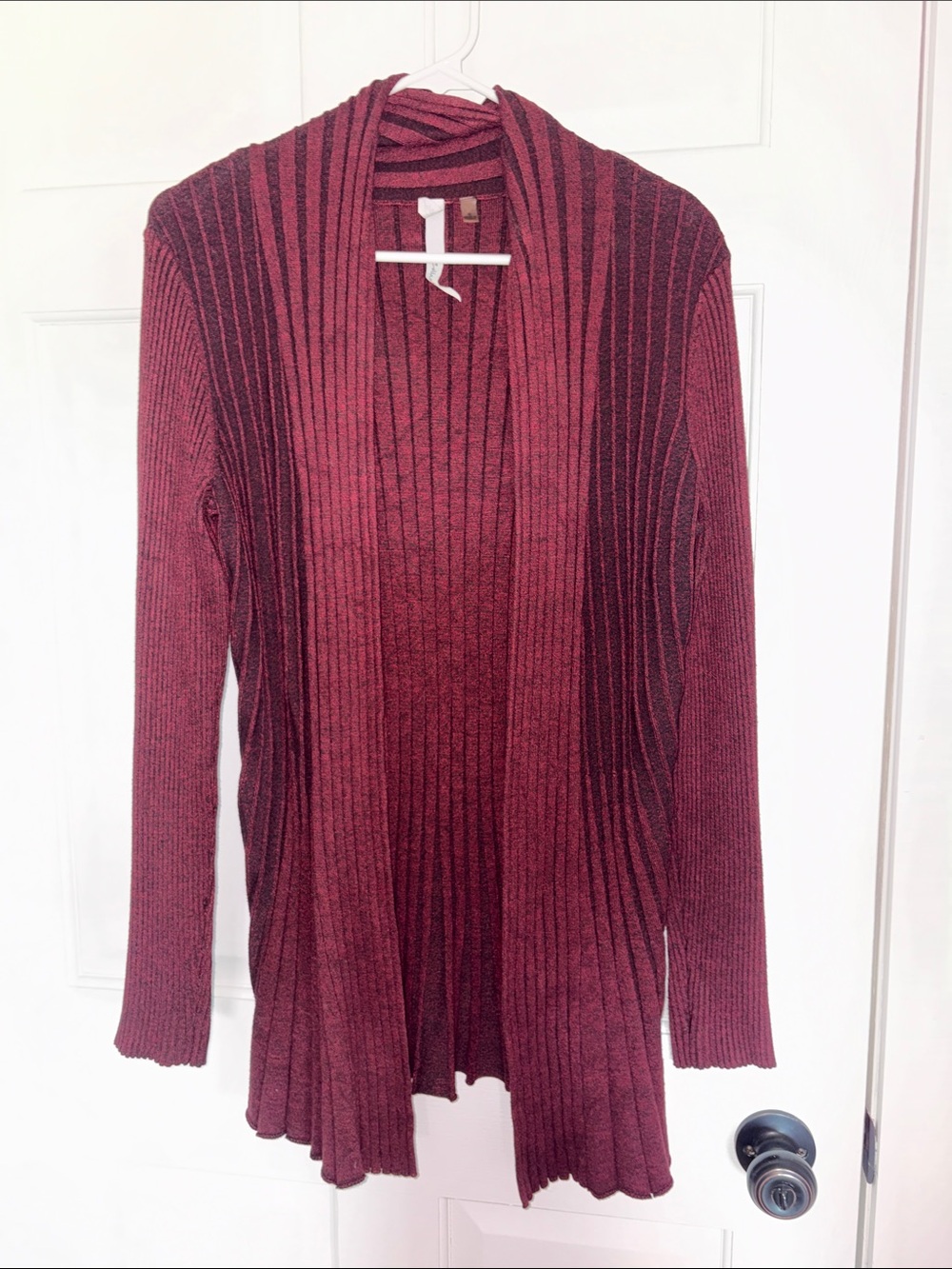NY Collection Open-Front Ribbed Cardigan in Wine